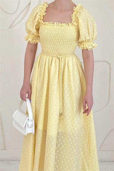 Sarı Gipeli Astarlı Fisto Elbise