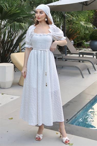 Beyaz Gipeli Astarlı Fisto Elbise