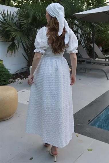 Beyaz Gipeli Astarlı Fisto Elbise