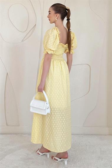 Sarı Gipeli Astarlı Fisto Elbise