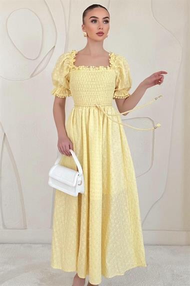 Sarı Gipeli Astarlı Fisto Elbise