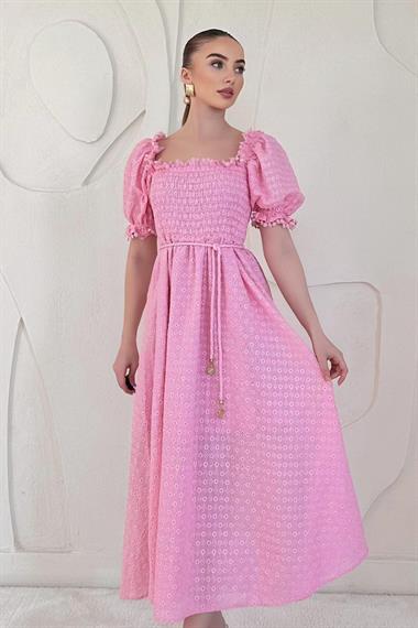 Pembe Gipeli Astarlı Fisto Elbise