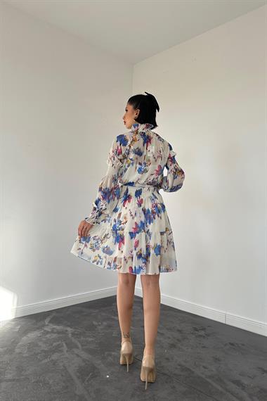 Bej Gipeli Kat Kat Mini Elbise