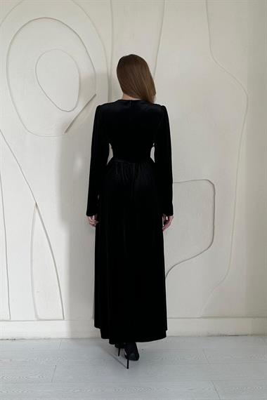 Siyah Göğüs Altı Taşlı Elbise