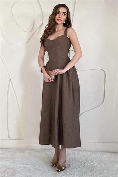 Vizon Göğüs Kulplu Kloş Elbise