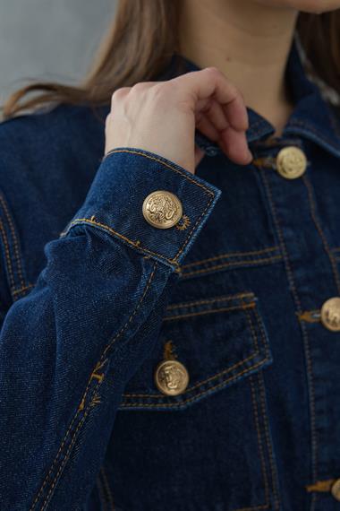 Lacivert Gold Düğme Detaylı Kuşaklı Takım