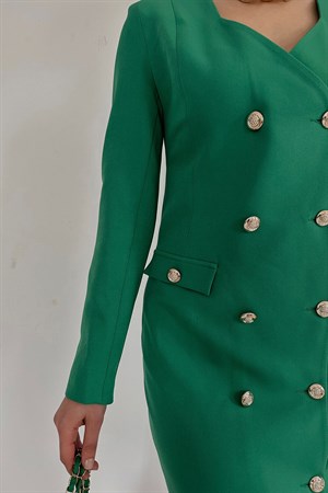 Yeşil Gold Düğmeli Ceket Elbise