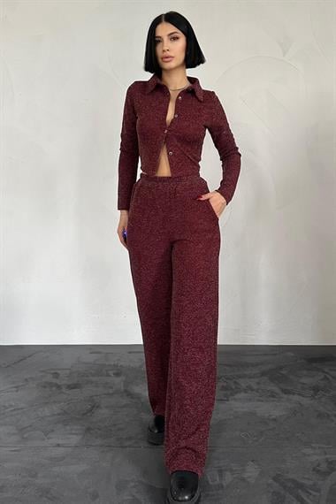 Bordo Gömlek ve Pantolon Eşofman Takım