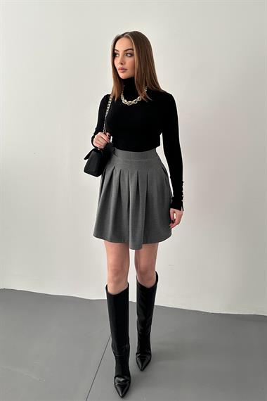 Gri Pilikaşe Mini Etek