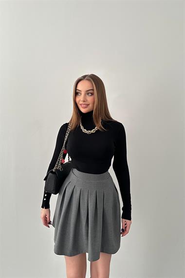 Gri Pilikaşe Mini Etek