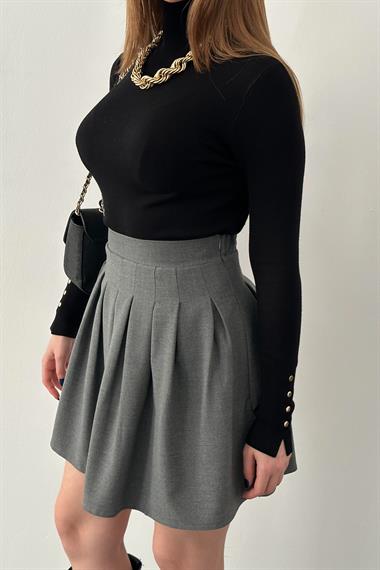 Gri Pilikaşe Mini Etek