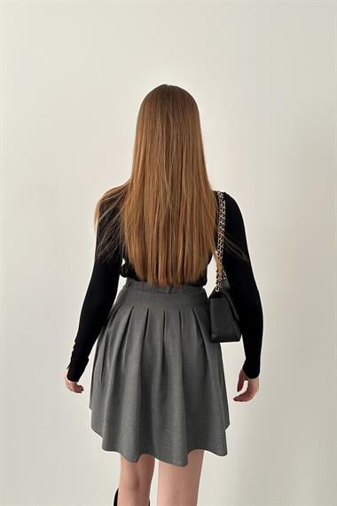 Gri Pilikaşe Mini Etek