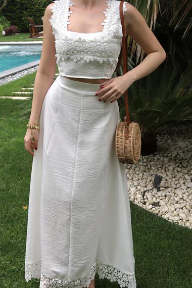 Guipure Crop Skirt Set