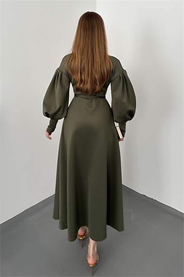 Haki Gül Detaylı Scuba Elbise