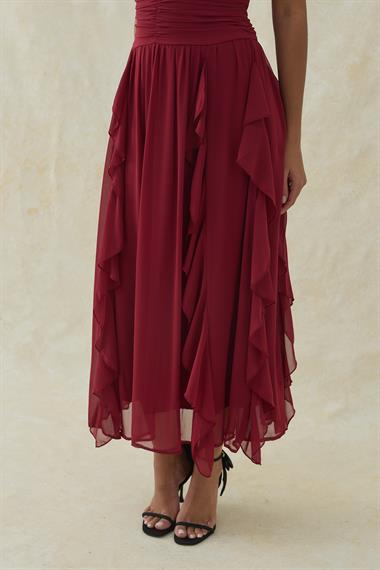 Bordo Halter Yaka Astarlı Elbise