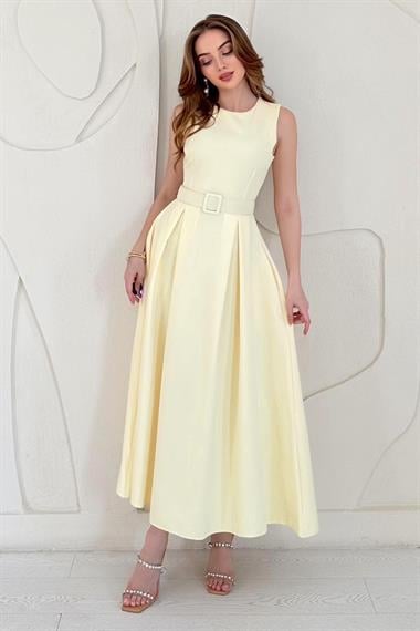 Sarı Halter Yaka Kloş Elbise