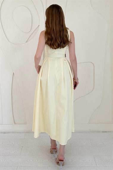 Sarı Halter Yaka Kloş Elbise