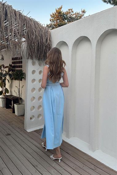 Bebe Mavi Halter Yaka Kloş Elbise