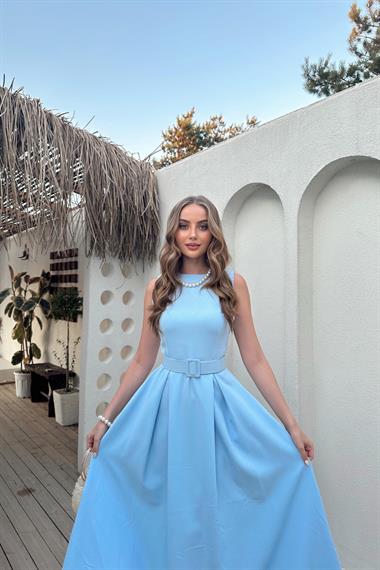 Bebe Mavi Halter Yaka Kloş Elbise