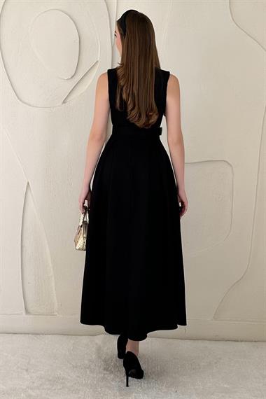Siyah Halter Yaka Kloş Elbise
