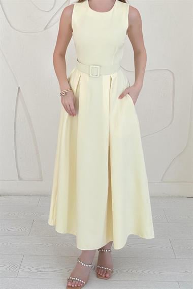 Sarı Halter Yaka Kloş Elbise
