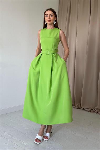 Yeşil Halter Yaka Kloş Elbise