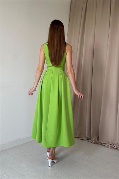 Yeşil Halter Yaka Kloş Elbise