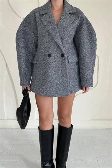 Füme Oversize İki Düğmeli Kaşe Manto