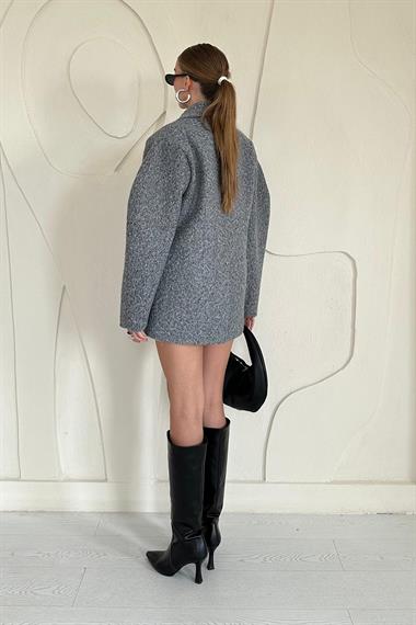 Füme Oversize İki Düğmeli Kaşe Manto