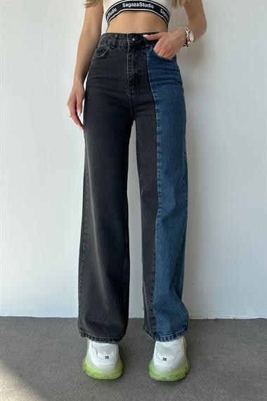 İki Renkli Mom Jeans Pantolon
