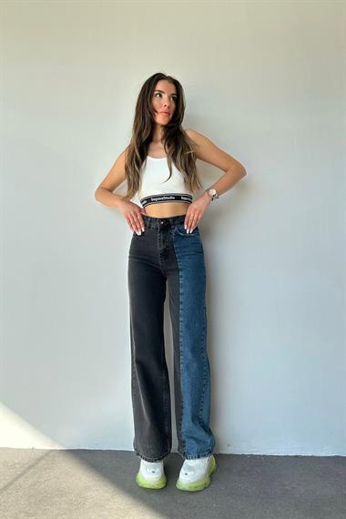 İki Renkli Mom Jeans Pantolon