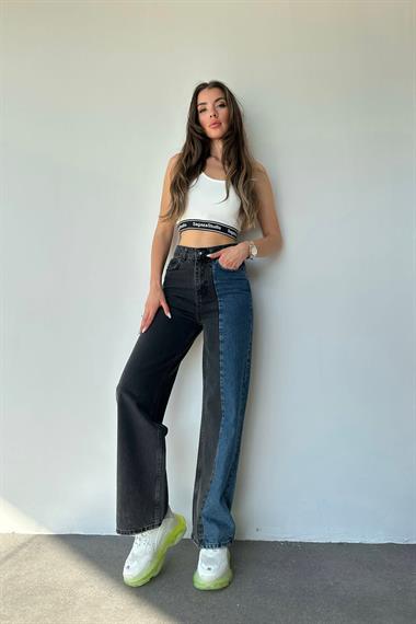 İki Renkli Mom Jeans Pantolon
