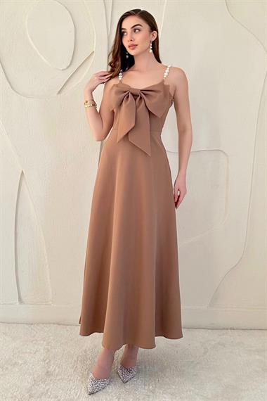 Vizon İnci Askı Detaylı Kurdele Elbise