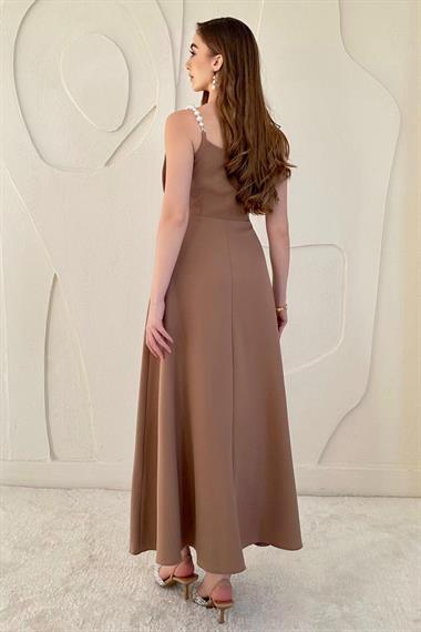 Vizon İnci Askı Detaylı Kurdele Elbise