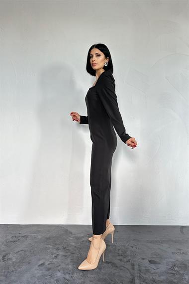 Siyah İnci Vatkalı Elbise