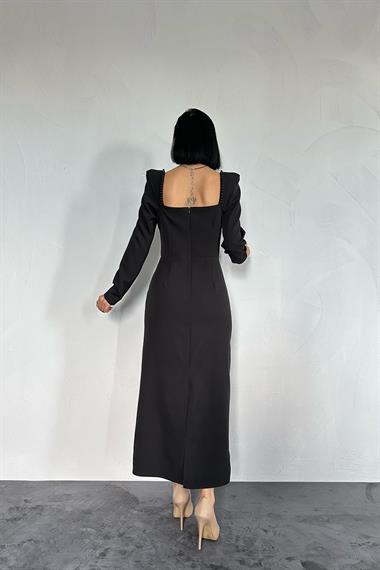 Siyah İnci Vatkalı Elbise