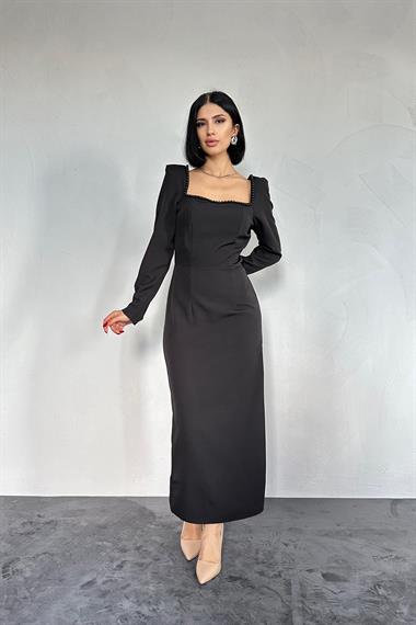 Siyah İnci Vatkalı Elbise