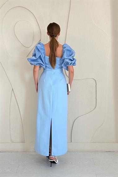 Bebe Mavi Kolu Garnili İşleme Detaylı Elbise