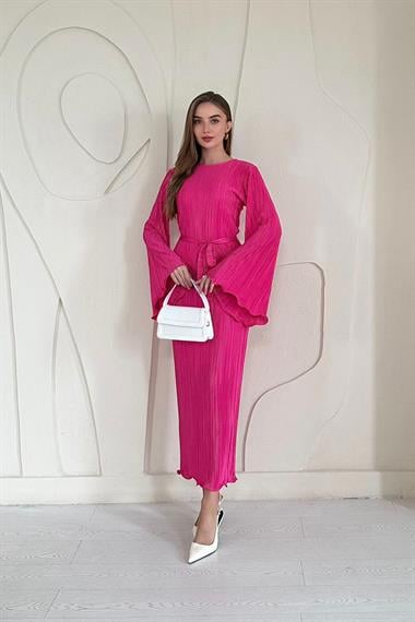 Fuşya İspanyol Kol Piliseli Elbise