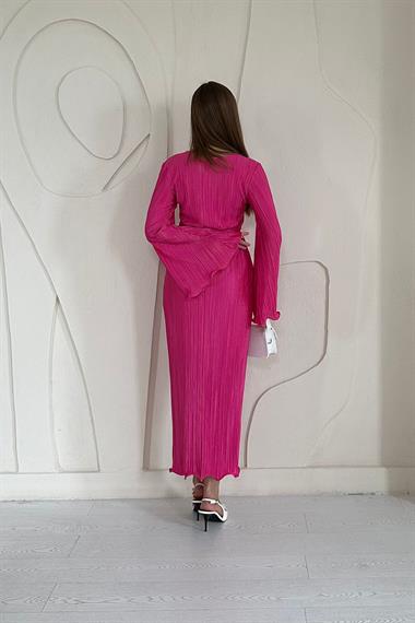 Fuşya İspanyol Kol Piliseli Elbise