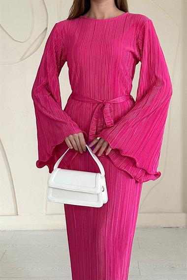 Fuşya İspanyol Kol Piliseli Elbise