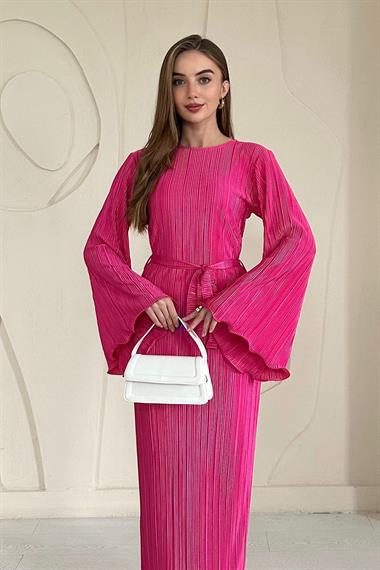 Fuşya İspanyol Kol Piliseli Elbise