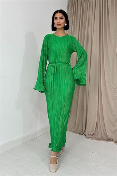 Yeşil İspanyol Kol Piliseli Elbise