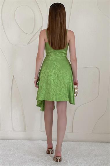Yeşil Jakarlı Asimetrik Elbise