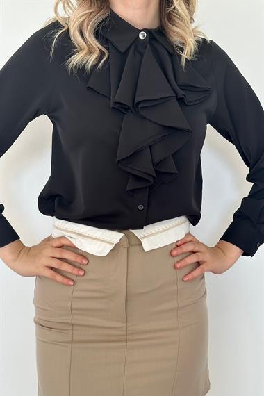 Jesica Flounced Stone Button Detailed Shirt