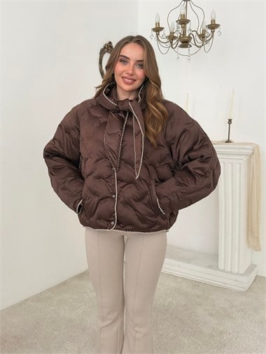 Kahve Dikiş Detaylı Mont