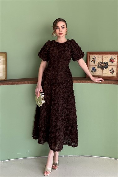 Kahve Güllü Elbise