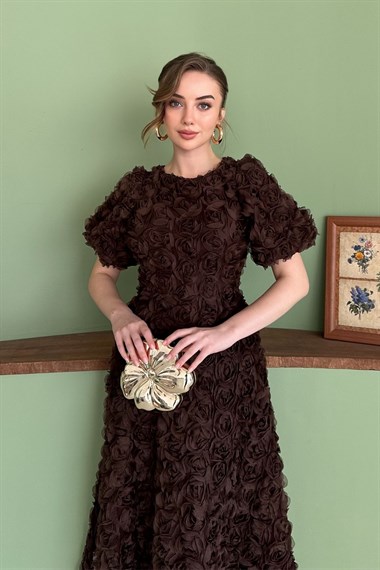 Kahve Güllü Elbise