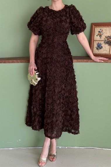 Kahve Güllü Elbise