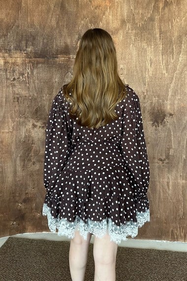 Kahve Puantiyeli Dantelli Takım